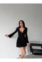Double-Breasted Collar Long Sleeve Pleated Mini Dress - 3