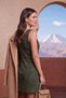 V-Neck Suede Women's Mini Dress - 2