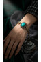 Bronze Women's Bracelet Authentic Copper Jewelry Zircon Inlaid Oval Turquoise Stone Vintage Model 18 cm - 5