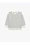Cotton Raised Long Sleeve Crew Neck Striped Sweatshirt