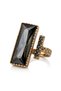 Bronze Women's Ring Authentic Copper Jewelry Black Crystal Stone Rectangular Model Front Adjustable Vintage - 3