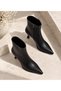 Black Skin Pointed Toe Thin Heeled Women's Ankle Boots - 3