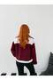Women's Burgundy Garni Detailed Belted Plush Coat Nh2720 - 8