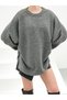 Women's Anthracite Balloon Sleeve Slit Knitwear Oversize Tunic Sweater Frv0190-1 - 2