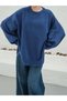 Women's Indigo Balloon Sleeve Slit Knitwear Oversize Tunic Sweater Frv0190-1