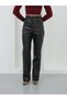 Women's Black High Waist Spanish Leg Faux Leather Trousers Nh27752
