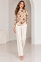 Women's Coffee Batik Patterned High Collar Printed Lined Tulle Fabric Blouse with Drawstring Detail and Long Sleeves - 2