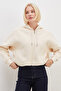 3 Thread Zipper Hooded Bat Sleeve Crop Sweatshirt - 6