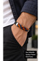 Selvarno Nightcopper Black Leather Men's Bracelet - Navy Blue Orange Weave