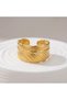316L Steel Golden Yellow Bohemian Feather Motif Thick Adjustable Women's Ring Jewelry - 2