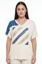 Women's V-Neck Cross Stripe Sequin-Bead Embroidered Short Sleeve Lycra Viscose Plus Size Blouse - 2