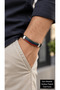 Gervasso Tricolor Black Leather Men's Bracelet - Green Navy Blue Red Striped