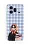 Honor 600 Pro Compatible Transparent Phone Case with Women and Cat Pattern and Shawl