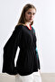 Black V-Necklace Long Sweater with Belt - 4