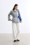 Gray V-Necklace Long Sweater with Belt - 2