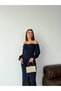 Gathered Front Long Sleeve Blouse and Slit Skirt Two-Piece Set - 3