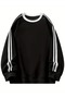 Black Unisex Sleeve Stripe Printed Crew Neck Oversize Patterned Fabric Sports Sweatshirt Hzlbibas11Ssweat - 3