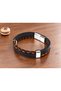 Selmoro Navyember Navy Blue Brown Leather Men's Bracelet - Thin Braided Stripe - 3