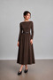 Women's Long Sleeve Belted Midi Dress Boat Neck Dress - 2
