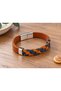 Ravesso Navycopper Caramel Leather Men's Bracelet - Navy Blue Orange Weave - 3