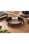 Gervasso Tricolor Black Leather Men's Bracelet - Green Navy Blue Red Striped - 2