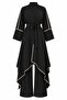 Black Detailed 3-Piece Ribbed Linen Set - 8609