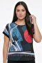 Women's Abstract Print Blocky Bead Detailed Lycra Viscose Short Sleeve Plus Size Blouse - 2