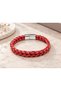 Corvessa Flameweave Coral Red Leather Men's Bracelet - Double Row Weave Design - 3
