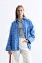 Blue Plaid Shirt with Button Detail - 2