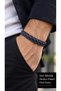Davero Indigo Navy Blue Smoked Leather Men's Bracelet - Double Braided Wide Design