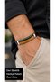 Morvessa Pinegold Brown Green Leather Men's Bracelet - with Braided Stripe