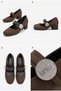 Women's Brown Suede Stone Buckle Low Thick Heeled Mary Jane Shoes - 2