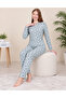 Women's Long Sleeve Interlock Fabric Complete Patterned Pajama Set 100% Cotton - 2