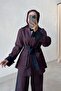 Double Color Garnished Denim Set - Burgundy - 2