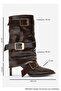 Ylva Brown Striped Belted Women's Heeled Boots - 5
