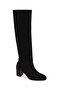 Women's Black Thick Heeled Suede Leather Boots Wf160015Ds - 8