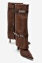 Pien Brown Suede Print Pointed Toe Women's Thin Heeled Boots