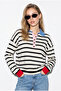 Women's Black-Blue Polo Collar Buttoned Striped Oversize Knitwear Sweater 2755 60286484 - 3