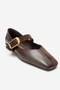 Curzon Brown Leather Suede Women's Belted Ballerina Shoes - 6