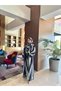 Boutique Women's Black and White Striped Abaya with Self Belt and Shawl, Islamic Dress