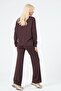 Maternity Side Slit Long Sleeve High Waist Wide Leg Soft Touch Tracksuit Set Aci Brown - 8