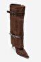 Pien Brown Suede Print Pointed Toe Women's Thin Heeled Boots - 7