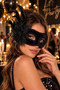 Black Feathered Venetian Mask with Floral Detail Lace Embroidered Party Costume Mask - 2