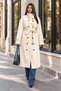 Women's Stand Collar Double-Breasted Belted Long Trench Coat - Ecru - 4