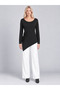 Women's Black Side Gathered Asymmetrical Cut Cotton Blouse
