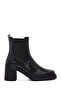 Women's Black Zippered Thick Heeled Leather Boots Wf450009Dv