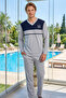 Men's Long Sleeve Combed Cotton Pajama Set 3000 Gray-Navy Blue