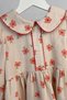 Girl's Pink Floral Heart Cream Double Layered 100% Cotton Muslin Midi Length Long Sleeve Red Crochet Embroidered Dress - 3