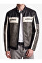 Regular Fit Color Contrast Zippered Pocket High Collar Faux Leather Jacket - 4