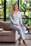 Reported Interlock Fabric Collar Buttoned Winter Plus Size Women's Pajama Set 2900 - 2